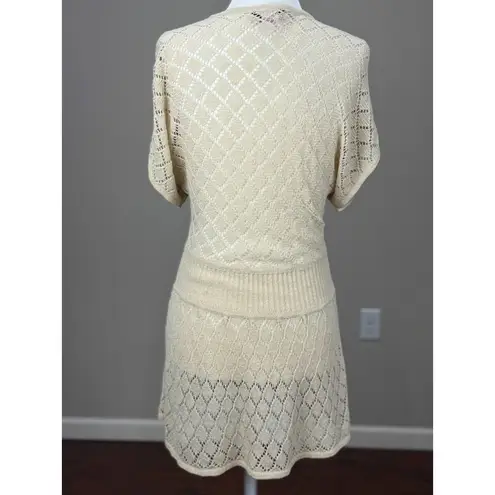 Bandolino Womens S Vintage Cream Shorth Sleeve Open Knit Cardigan Sweater Dress