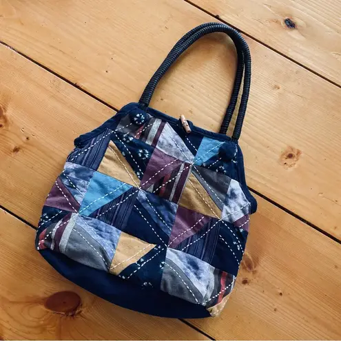 Handmade Japanese Patchwork Tote Bag 100% Cotton Navy Blue
