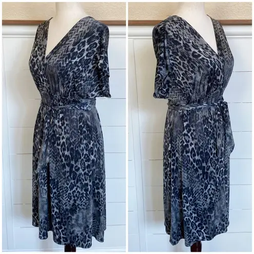 Bisou Bisou Open Back Mixed Animal Print Midi Dress sz 8