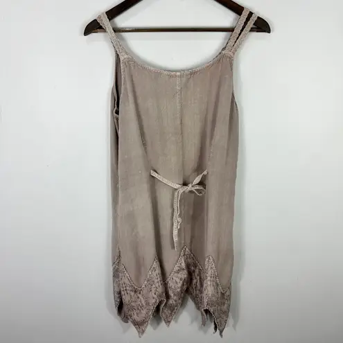 Sportique L Taupe Embroidered Boho Tank Handkerchief Hem Festival Hippie Fairy Size L