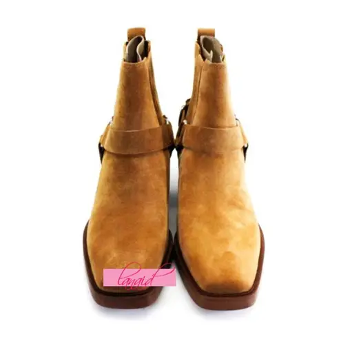 Sam Edelman Bellamie Harness Booties Camel Leather Suede Tan Edgy Ankle Boots 7