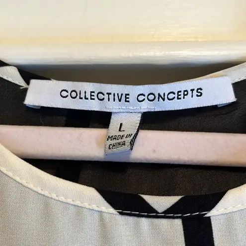 Collective Concepts  | White & Black V-Neck Flowy Tank Top Size Large