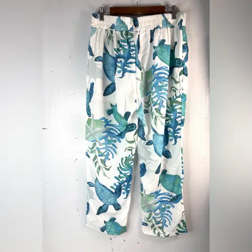 By the Sea XXL Turtles Blue Green Wide Leg Pocketed Beach Pants