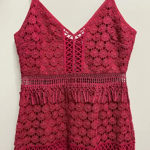 Saylor Margot Midi Dress Lace Fringe Lipstick Red Size XS