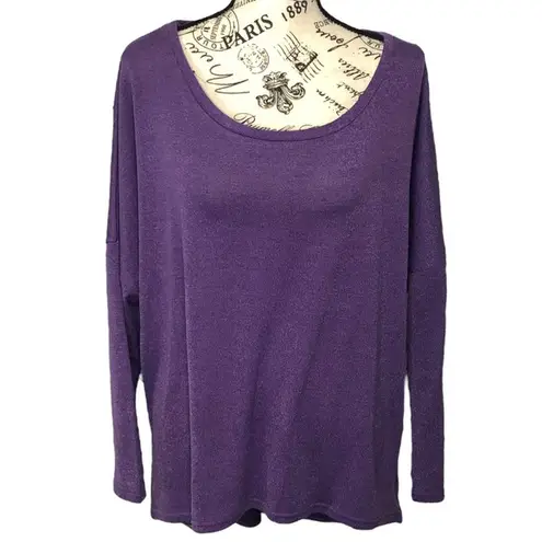 Uget MEDIUM Oversized Long Batwing Sleeve Pullover Round Neck Knit Top Purple