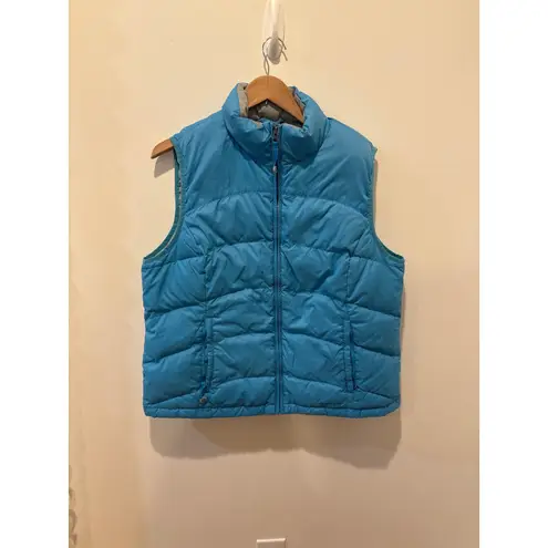 LLBean Women's Goose Down Puffer Vest Teal Blue Full Zip Insulated Quilted XL