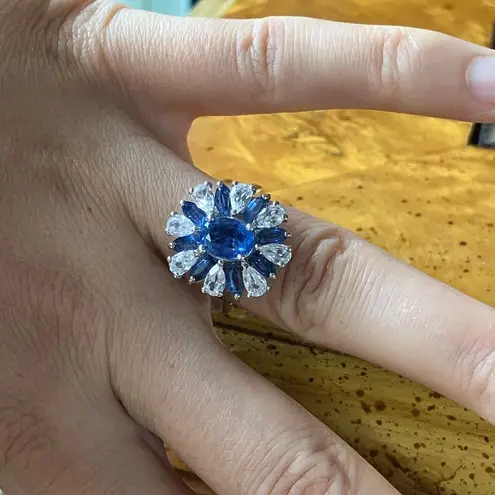 Natural Kyanite Sterling Silver Cocktail Ring Size 7