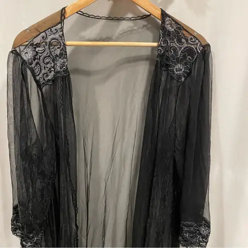 Vintage sexy mesh and lace robe made in USA whimsigoth fairy festival Black Size 2X