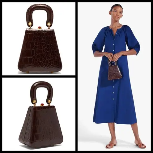 STAUD ππ Kenny Bag Brown Crocodile Embossed