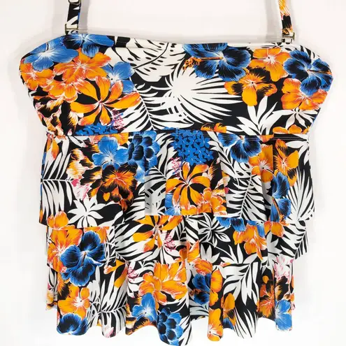 Leilani Size 8 Swim Top Ruffle Halter Orange Blue Floral Tropic Black White 580