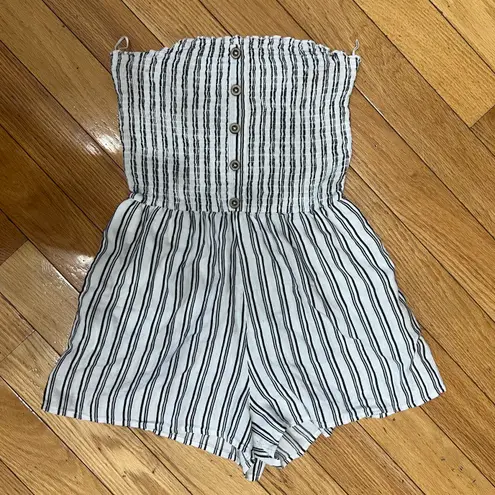 Garage Striped Linen Strapless Romper - Image 1