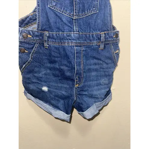 Bershka Denim Overalls Shorts XS Dark Wash Distressed Casual