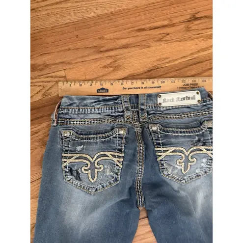 Rock Revival  Women's Heidi Capri Jeans Distressed Embellished Denim Size 30