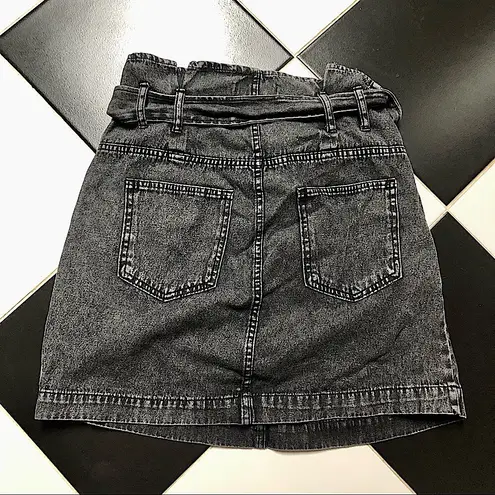 Who What Wear NWT  Mini Jean Skirt Grey Paperbag Waist Pleated Belted w Tie sz 8
