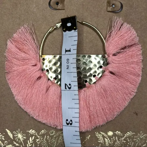 Shiraleah CHICAGO Anya Pink Earrings Gold Boho Tassel Fan Hoops NWT