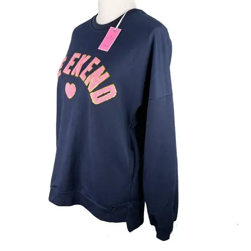 Simply Southern  Weekend Sparkle Pullover Pockets Navy Pink Small New