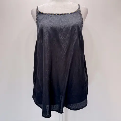 Black Textured Floral Studded Backless Tank Top Pins and Needles Club Whimsigoth Size M