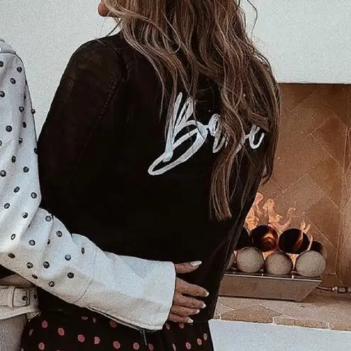 Noisy May Black Faux Leather Biker Moto Jacket Customized Babe on Back Small S