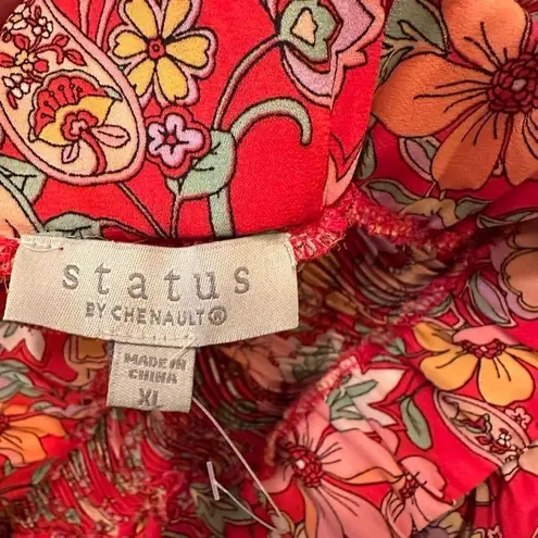 Status by Chenault Women's XL Red Floral Pleated Short Mini Skirt