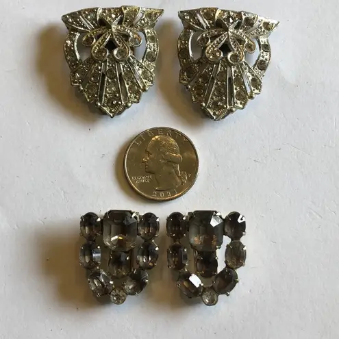 Lot of 2 Shoe Clips Vintage Silver Tone CZ Rhinestones