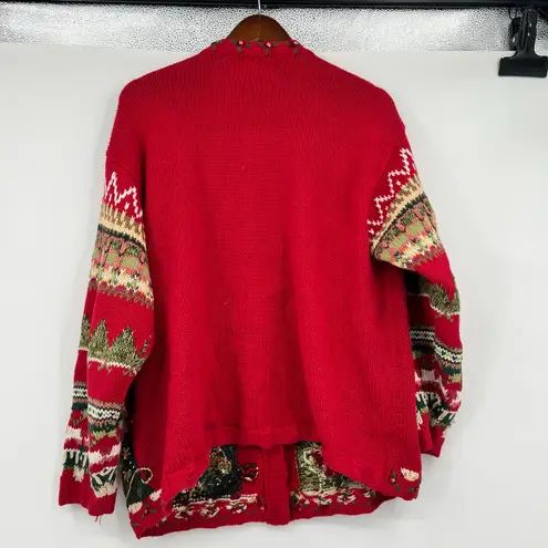 Vintage Tiara Red Cardigan Sweater 2000 Teddy Bear Fair Isle plus size 18/ 20