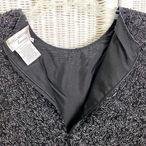 Papell Boutique intage 90s Evening Silk Beaded Top L Black Minimalist Glam