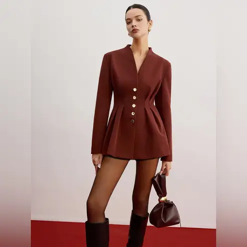 NWT Commense Cinched Pleated Blazer With Shoulder Pads, Medium