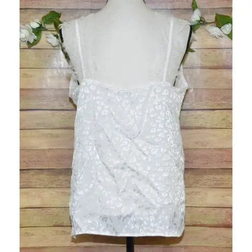 JODIFL White Lace Cheetah Print Tank Top Size M V Neck Slinky Festival Sexy