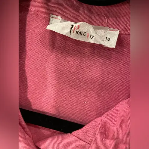 Pink City Size L Pink Bedazzled Pocket Long Sleeve Colorful Mixed Button Shirt Size L