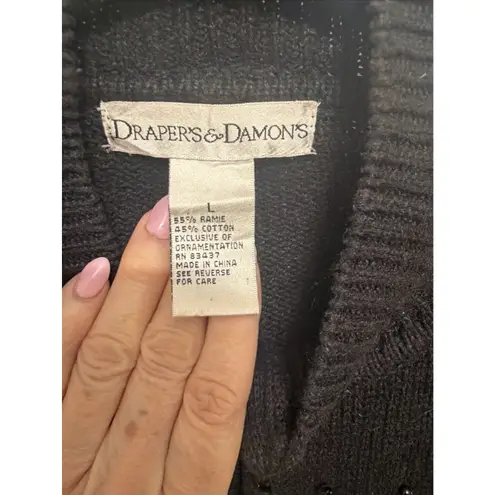 DRAPERS & DAMONS Black Christmas Cardigan Cardinals Size Large Sequins