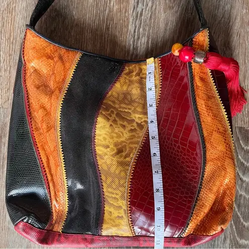 Sharif Leather Bohemian Leather Snakeskin Patchwork Reptile Handbag Multicolor