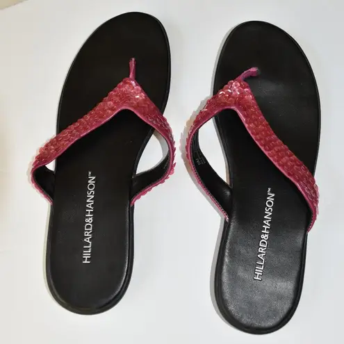 Hillard & Hanson PINK SEQUIN FLIP FLOPS, THONGS, SANDALS, SIZE 9 M