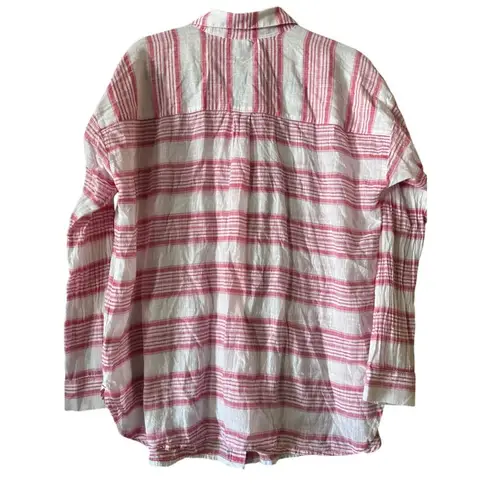 J.Jill Red & White Striped 100% Cotton Shirt