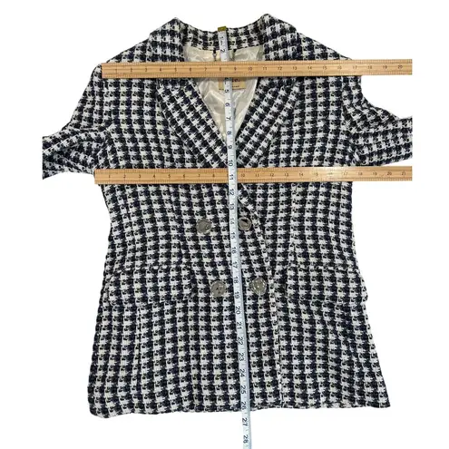 Elie Tahari Ellie Tahari Vintage Woven Houndstooth Double Breasted Blazer Size S Navy White