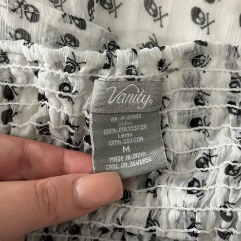 VANITY Vintage Y2K White Black Tulle Ruffle Tiered Grunge Emo Skull Mini Skirt Size M