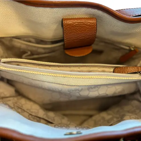 Michael Kors Michael Kors Hamilton Stripe Satchel Bag Ivory Red Brown Leather Trim