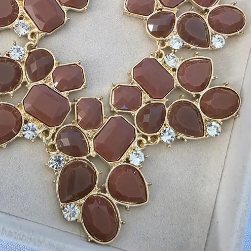 Gold And Latte Taupe Statement Necklace and Earrings Set Brown