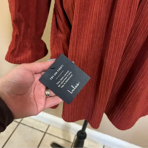 NWT Lulus Autumn Mood Rust Red Corduroy Mini Dress With Pockets Size XL