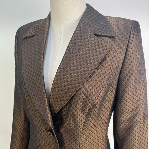 Escada Silk & Wool Blazer Brown Diamond Quilt Size 4