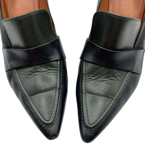 CELINE Paris Womens 38.5 US 8 Leather Slip On Heels Green Blue Pointed Toe Italy