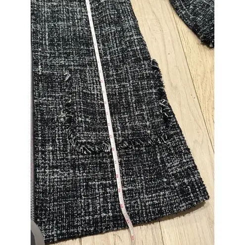 Size 6 J.Crew Tweed Swing Lady Coat Black Wool Blend Fringe Trim Coat MSRP $198