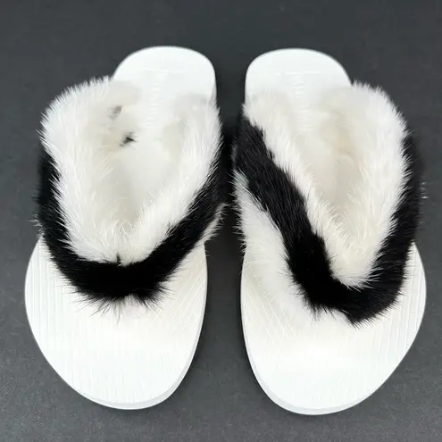 Valentino Garavani Mink Fur Rubber Flip Flop Women Sandals Size EU 35