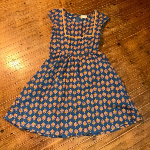 Mata Traders blue southwest retro trees S fit & flare dress