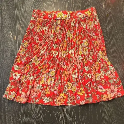 Status by Chenault Women's XL Red Floral Pleated Short Mini Skirt