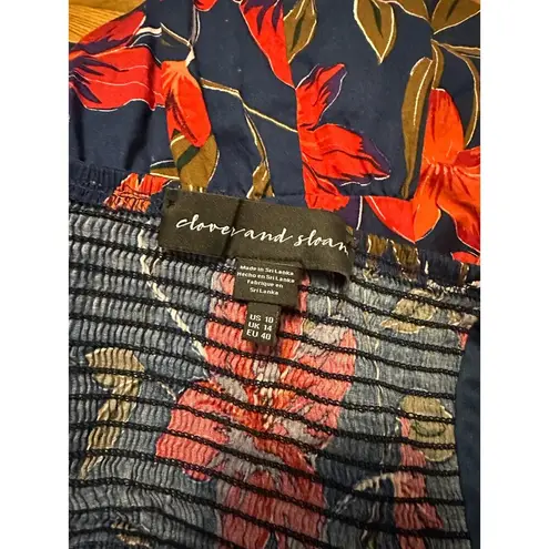 Clover & Sloane Womens 10 Blue Floral Tropical Square Neck Babydoll Midi Dress