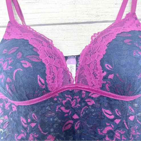 Lilac + London Blue & Purple Sheer Floral Lace Babydoll Chemise Size Medium