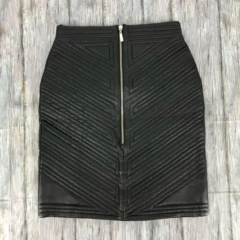 Prether Black Lambskin Leather Quilted Pencil Skirt size 6