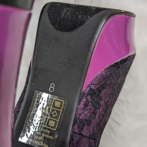 Purple satin black lace high heels size 8 NWOB