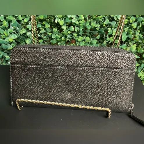 Coach  Metallic Leather Accordion Zip Wallet in a metallic graphite