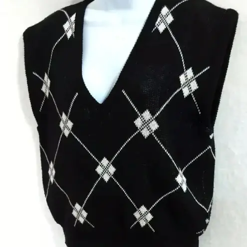 Loubella Vintage 80's Knit Vest Women Size L Diamonds pattern Black White Size L